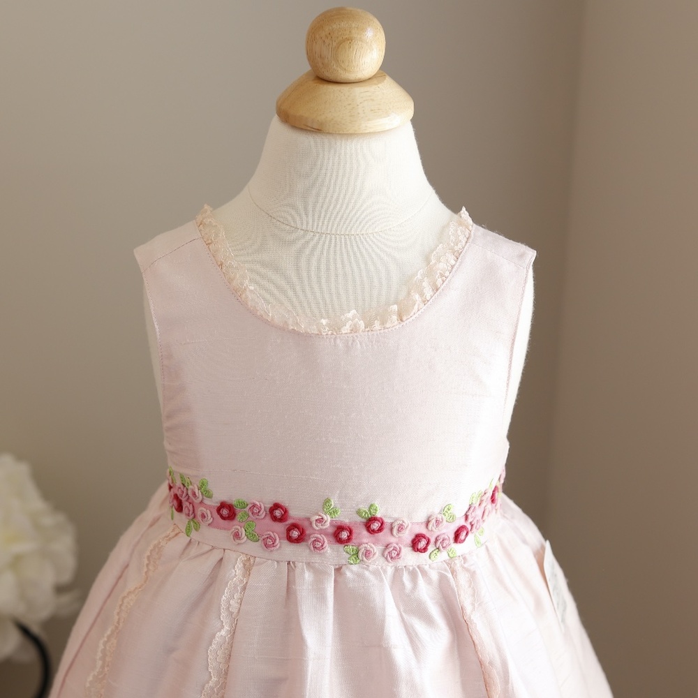 Pink Silk Dress Lace Inlays Tulle Hem Embroidery GORGEOUS